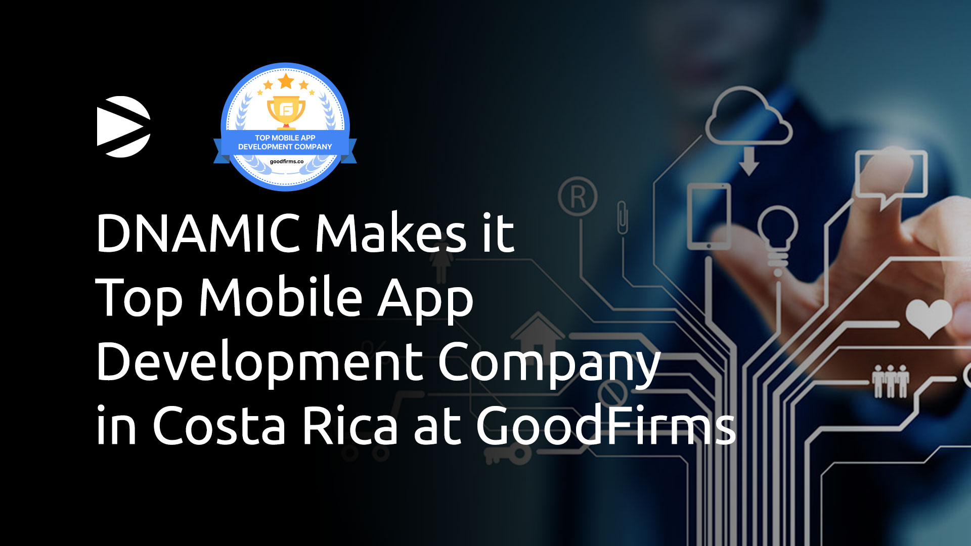Top-App-Development-Goodfirms and a person touching the message icon from a list of thaem