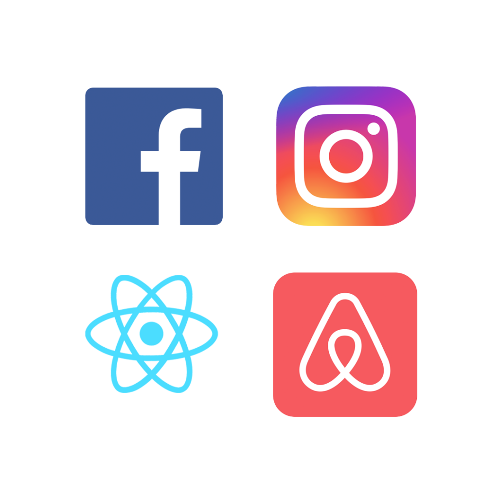 Logos of Facebook, react, instagram and AirBnB